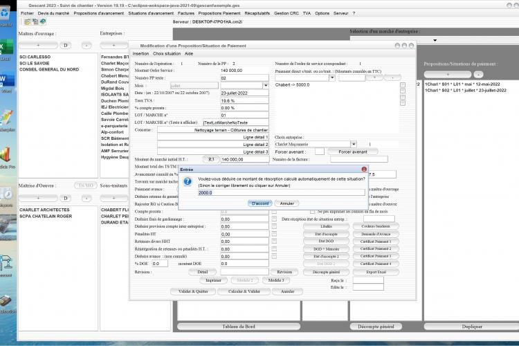 nouvelle résorption automatique de l'avance sur marché dans le logiciel de suivi de chantier Gescant Mac et PC v19.19