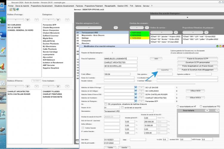 nouvelles dates automatiques dans la gestion des avenants du logiciel de suivi de chantier Gescant Mac et PC v20.01