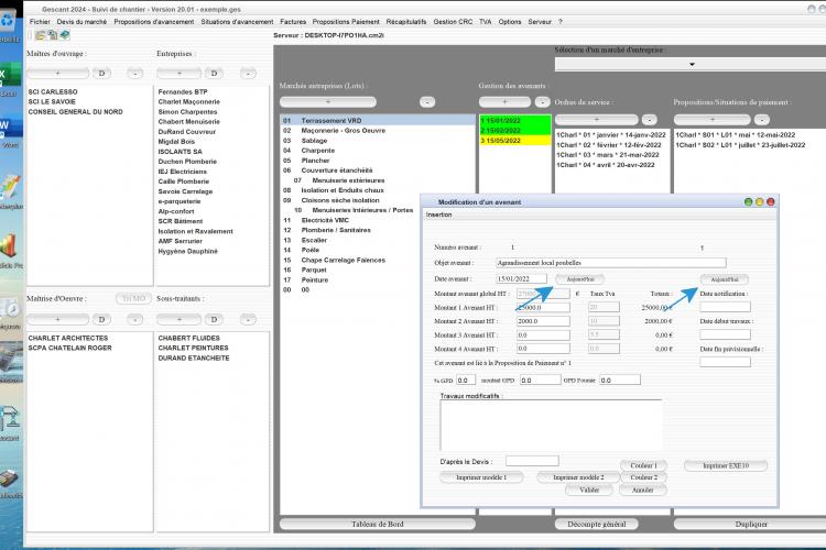 nouvelle date automatique dans opération lot marché du logiciel de suivi de chantier Gescant Mac et PC v20.01