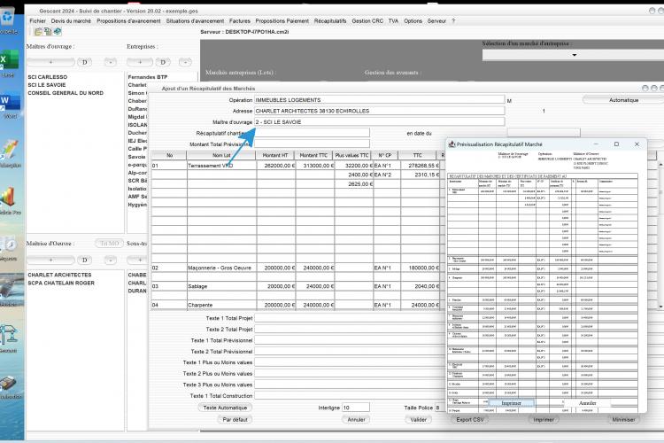 récuperation automatique de l'opération sur le récapitulatif des marchés du logiciel de suivi de chantier Gescant Mac et PC v20.02
