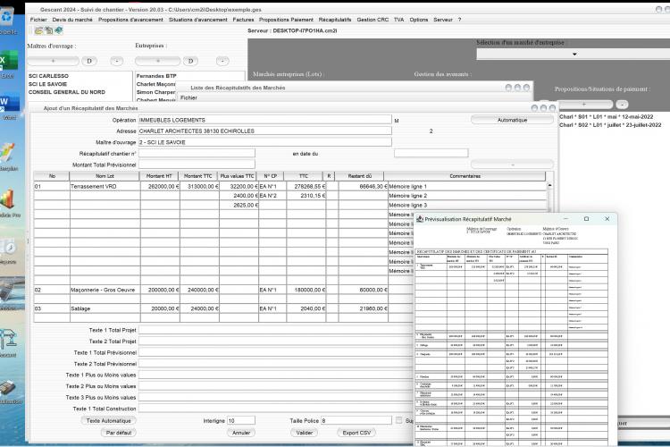 amélioration de l'impression des recapitulatifs du marché du logiciel de suivi de chantier Gescant Mac et PC v20.03
