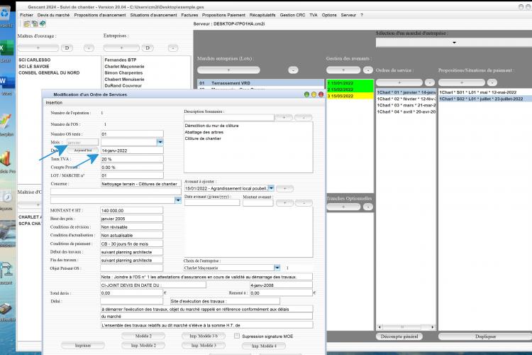nouvelle gestion des dates dans les ordres de service du logiciel de suivi de chantier Gescant Mac et PC v20.04