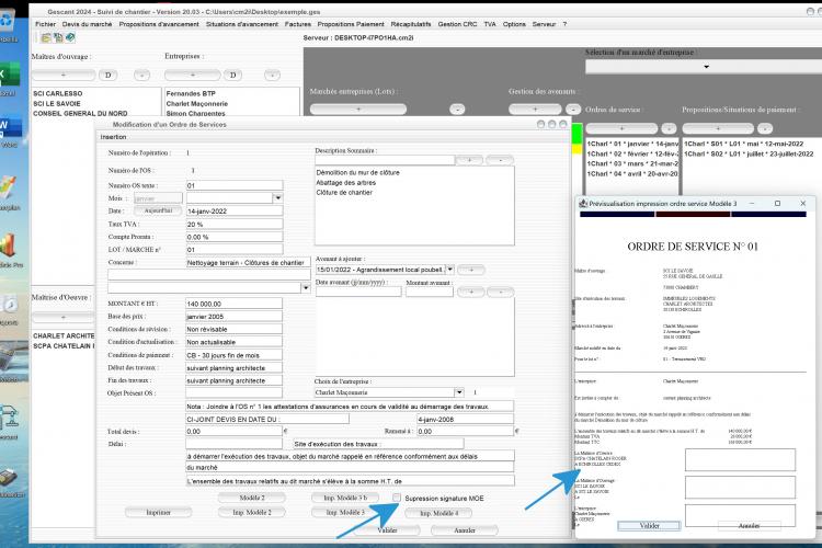 suppression signature maître d'oeuvre de l'Ordre de Service 3B du logiciel de suivi de chantier Gescant Mac et PC v20.03