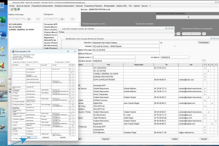 nouveau pdf automatique des comptes rendus de reunion de chantier du logiciel de suivi de chantier Gescant Mac et PC v20.05