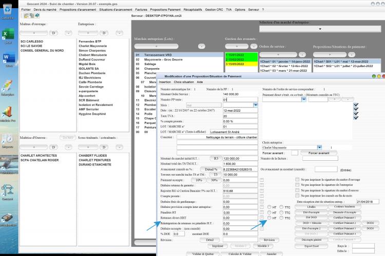 nouvelle possibilité de déduction pénalité et retenues ht ou ttc du logiciel suivi de chantier Gescant Mac et PC v20.07