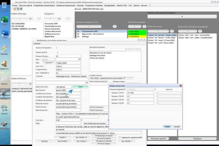 nouvelle répartition du montant des ordre de service selon 4 taux de tva logiciel suivi de chantier Gescant Mac et PC v20.07