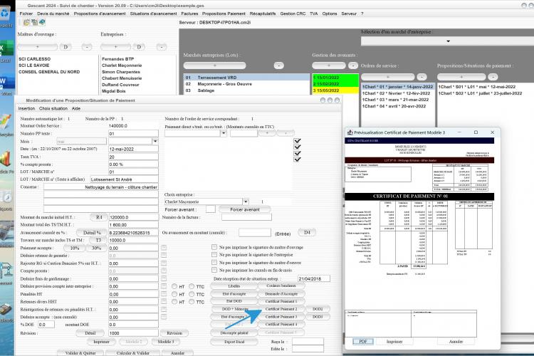 amélioration de la gestion multi taux TVA des certificats de paiement du logiciel suivi de chantier Gescant Mac et PC v20.09