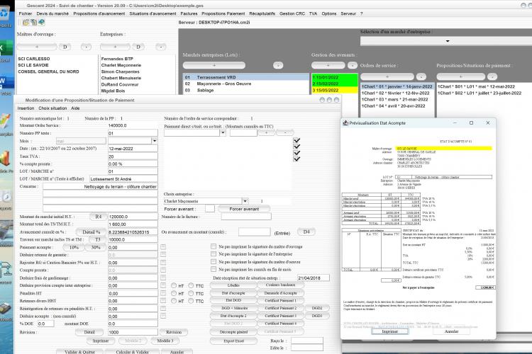 amélioration de la gestion multi taux de TVA sur les états d'acompte du logiciel de suivi de chantier Gescant Mac et PC v20.09