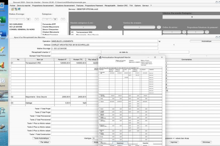 nouveau total ht du marché sur récapitulatif global du logiciel de suivi de chantier Gescant Mac et PC 20.08