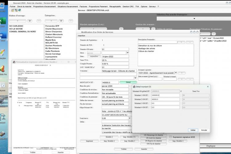 nouveaux multi taux de tva du modèle 2 d'ordre de service du logiciel de suivi de chantier Gescant Mac et PC v20.08