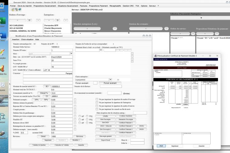 nouvelle gestion des révisions de prix sur le certificat de paiement 3 du logiciel de suivi de chantier  Gescant Mac et PC v20.08