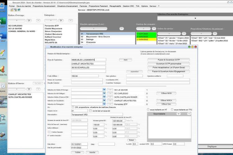 amélioration de la creation des lots du marché du logiciel de suivi de chantier Gescant Mac et PC v20.10