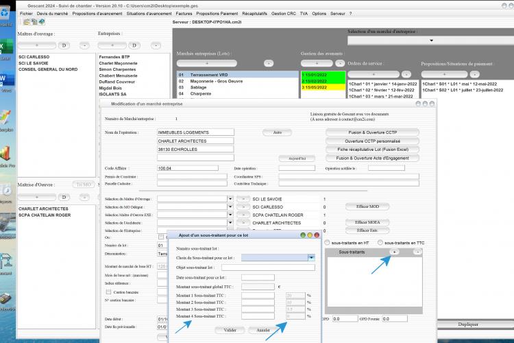 nouvelle gestion des sous traitants sans TVA dans les lots du marché du logiciel de suivi de chantier Gescant Mac et PC v20.10
