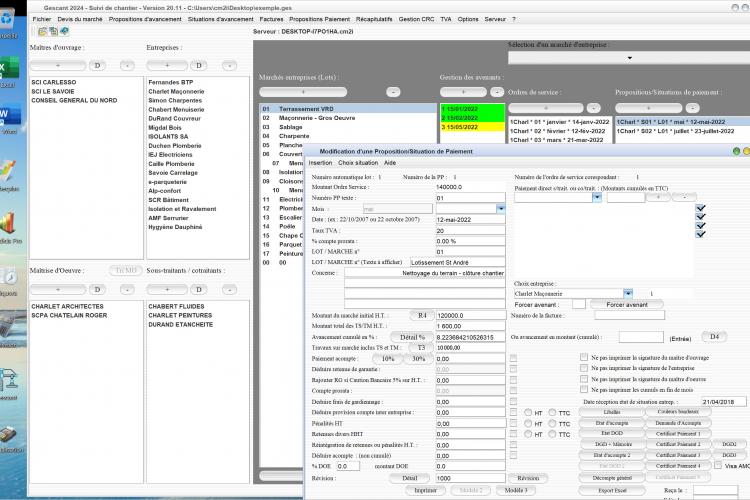 amélioration de la gestion de l'avancement en montant de la situation du logiciel de suivi de chantier Gescant Mac et PC v20.11
