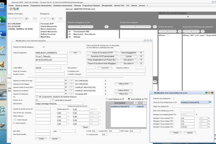 amélioration de gestion multi-tva des sous traitants des lots du logiciel de suivi de chantier Gescant Mac et PC v20.14