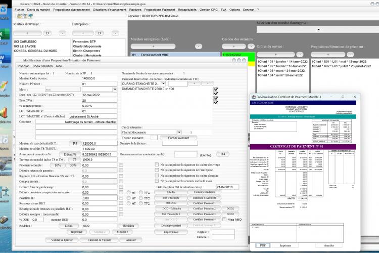 amélioration de la gestion des sous traitants du modèle 3 de certificat de paiement du logiciel de suivi de chantier Gescant Mac et PC v20.14