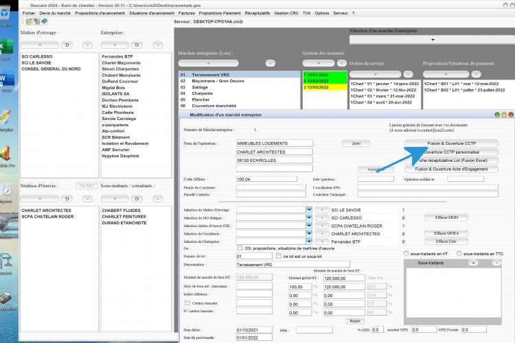 amélioration de la liaison avec le cctp du logiciel de suivi de chantier Gescant Mac et PC v20.11