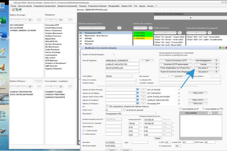 nouveaux champs des lots des 4 nouveaux documents personnels du logiciel de suivi de chantier Gescant Mac et PC v20.13