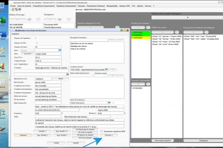 nouvelle possibilité d'ajout d'ordre de service personnel dans le logiciel de suivi de chantier Gescant Mac et PC v20.13