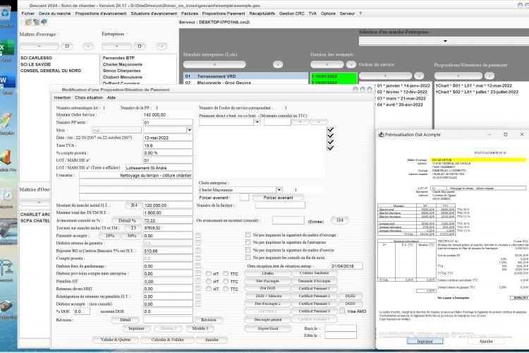 amélioration état acompte modèle 1 du logiciel de suivi de chantier Gescant mac et pc v20.17