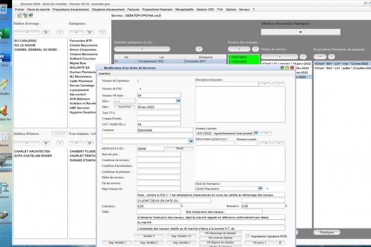amélioration de la gestion des comptes prorata sur les ordres de service du logiciel de suivi de chantier Gescant mac et pc v20.18