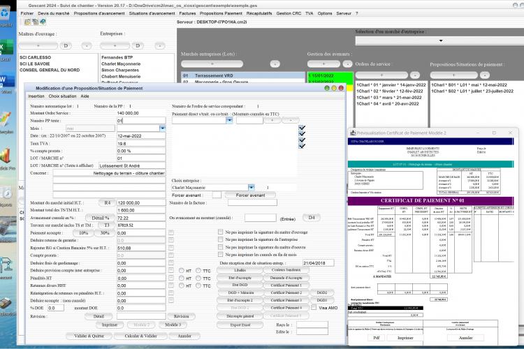 amélioration modèle 2 de certificat de paiement du logiciel de suivi de chantier Gescant mac et pc v20.17