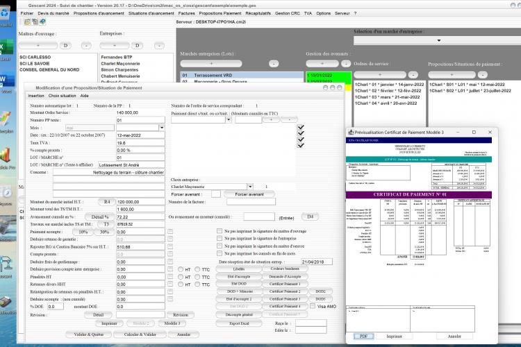 amélioration modèle 3 de certificat de paiement du logiciel de suivi de chantier Gescant mac et pc v20.17