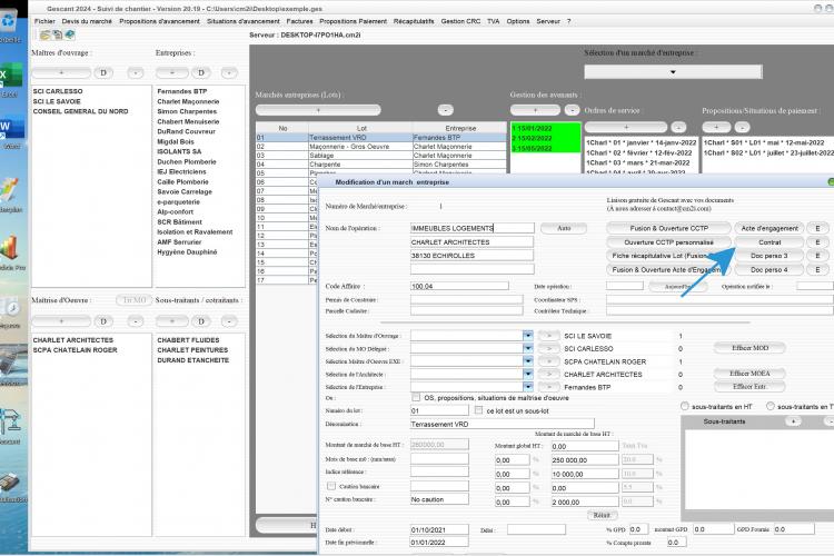 amélioration de la liaison des documents personnels des lots du marché du logiciel de suivi de chantier Gescant Mac et PC v20.19