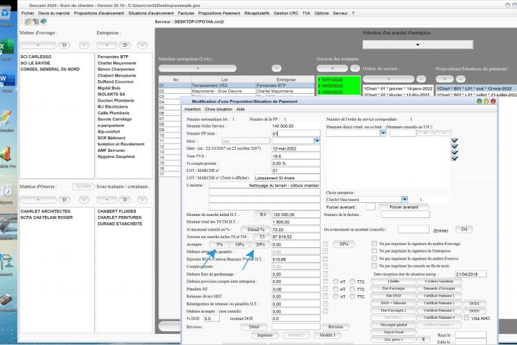 nouveaux boutons d'avance 5 pc et 10 pc sur les situations du logiciel de suivi de chantier Gescant Mac et PC v20.19