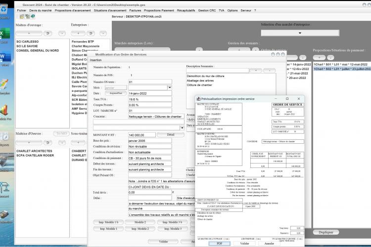 amélioration du modèle 1 d'ordre de service du logiciel de suivi de chantier Gescant Mac et PC v20.22