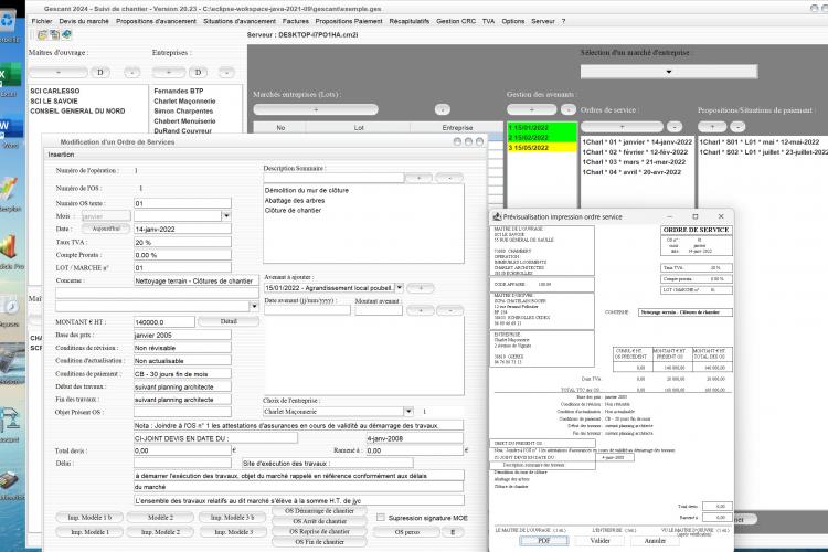 amélioration du modèle 11 b d'ordre de service du logiciel de suivi de chantier Gescant Mac et PC v20.23