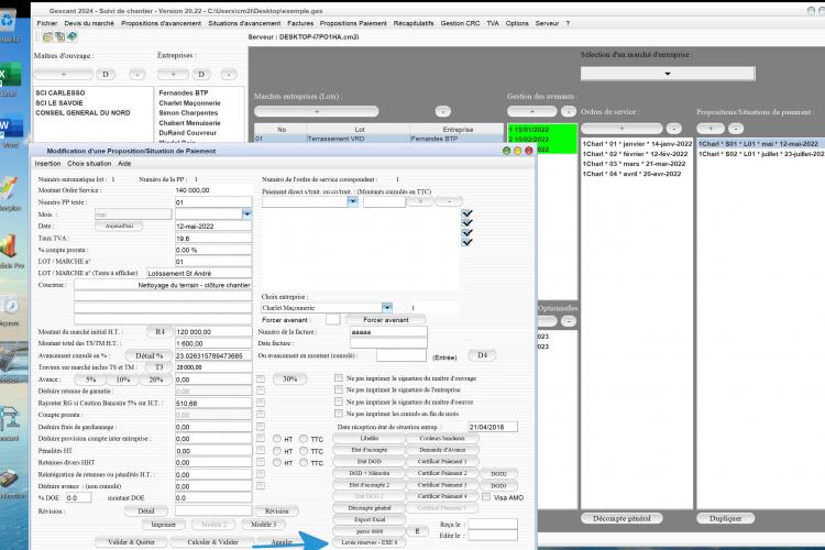 nouveaux champs de liaison vers le procès verbal de levée des réserves du logiciel de suivi de chantier Gescant Mac et PC v20.22