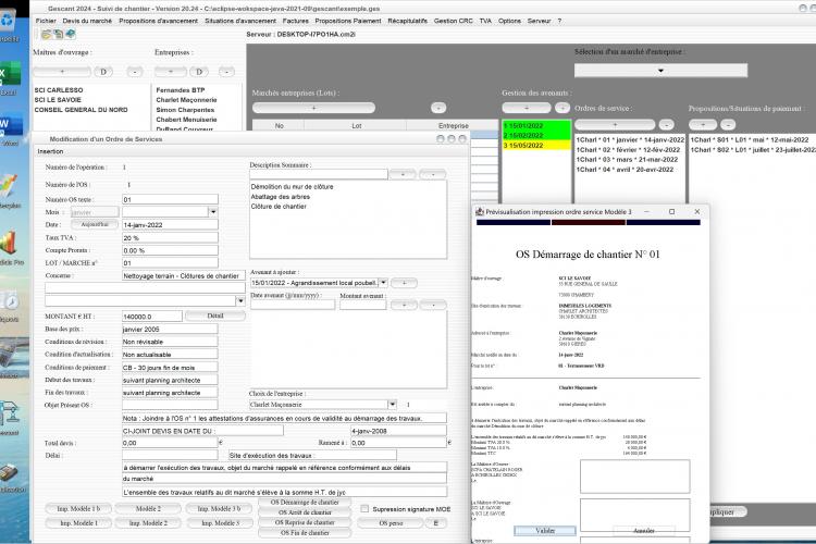 amélioration de 5 modèles d'ordres de service du logiciel de suivi de chantier Gescant Mac et PC v20.24