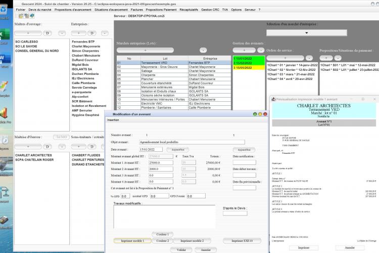 améliorations de 2 modèles d'avenants du logiciel de suivi de chantier Gescant Mac et PC v20.25