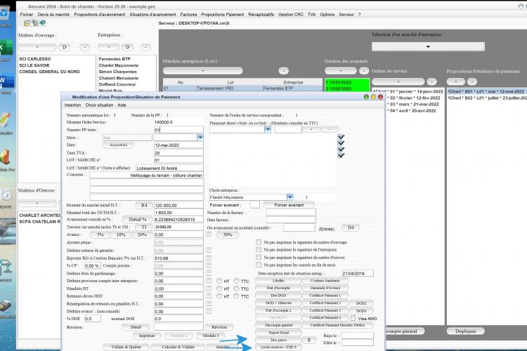 nouveaux champs avenants pour le document perso et le pv de levée des réserves du logiciel de suivi de chantier Gescant Mac et PC v20.26