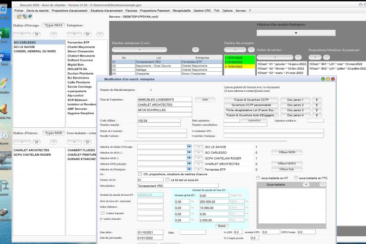amélioration de la sélection des maître d'ouvrage des lots du marché dans le logiciel de suivi de chantier Gescant Mac et PC v21.05
