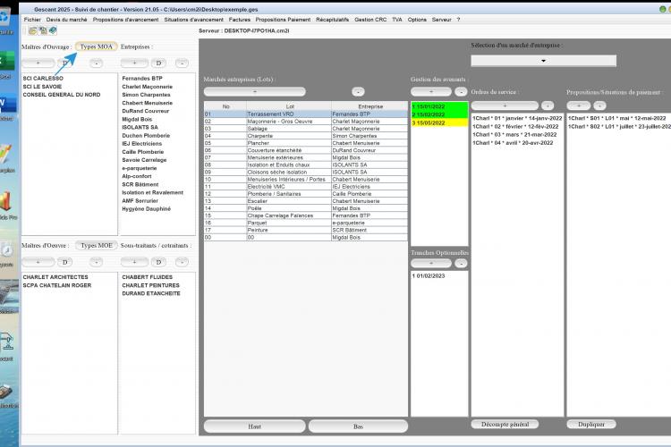 nouvelle gestion des types de maîtres d'ouvrage du logiciel de suivi de chantier Gescant Mac et PC v21.05