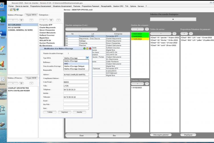 nouvelle possibilité de définition d'un type de MOA pour chaque MOA dans le logiciel de suivi de chantier Gescant Mac et PC v21.05