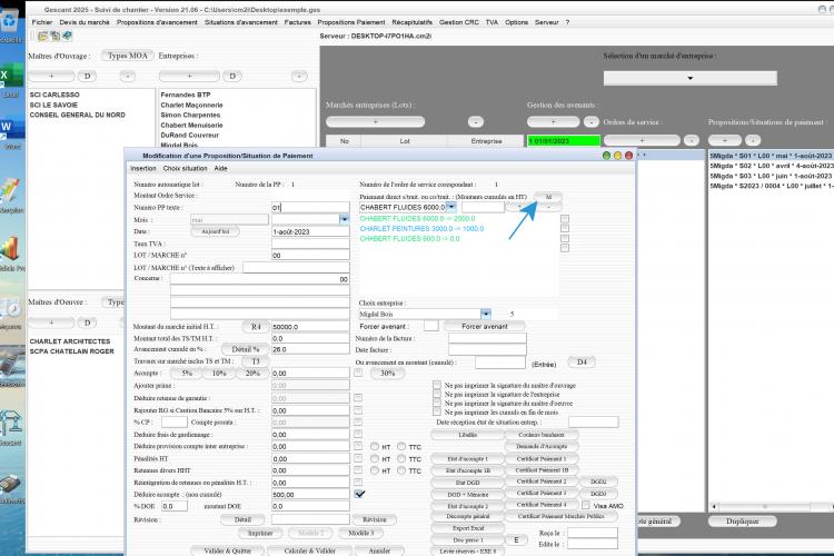 nouvelle possibilité de modification des paiements directs cotraitant / sous traitant du logiciel de suivi de chantier Gescant Mac et PC v21.06