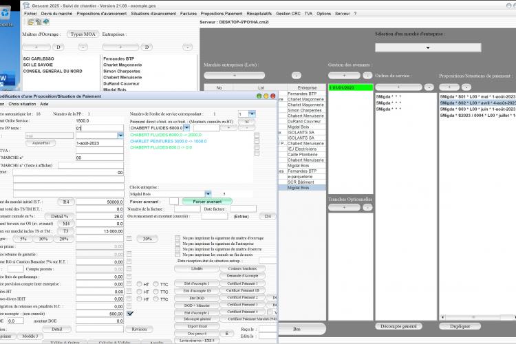 Capture du logiciel Gescant Mac et PC version 21.08 montrant l’amélioration de l’auto-liquidation de la TVA et de la gestion de la levée des réserves dans les situations pour le suivi de chantier en maîtrise d’œuvre