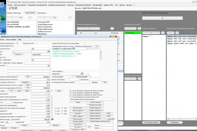 Capture du logiciel Gescant Mac et PC version 21.09 montrant l’amélioration de la différenciation entre cotraitants et sous-traitants dans les situations pour le suivi de chantier en maîtrise d’œuvre