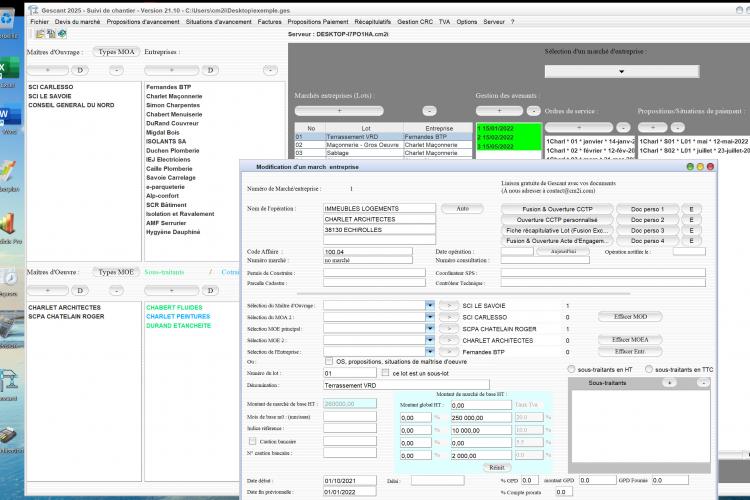 Capture du logiciel Gescant Mac et PC version 21.10 illustrant l’amélioration de l’édition des lots du marché pour le suivi de chantier en maîtrise d’œuvre