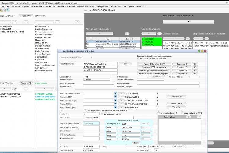 Capture du logiciel Gescant Mac et PC version 21.07 illustrant l’amélioration de la gestion multi-TVA des lots pour le suivi de chantier en maîtrise d’œuvre