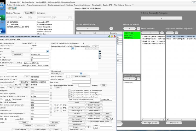 Capture du logiciel Gescant Mac et PC version 21.07 illustrant l’amélioration de la récupération du numéro de marché pour les situations dans le cadre du suivi de chantier en maîtrise d’œuvre