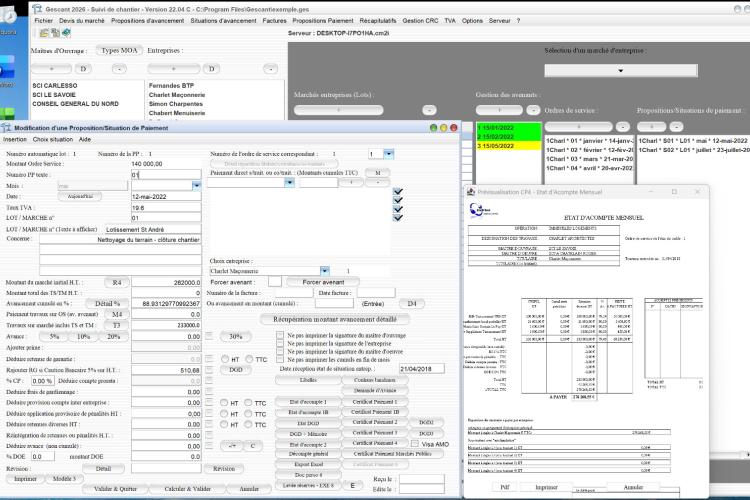 Capture d'écran de l'amélioration du modèle 4 de certificat de paiement dans le logiciel de suivi de chantier Gescant pour Mac et PC, version 2204, destiné aux architectes et professionnels de la maîtrise d'œuvre
