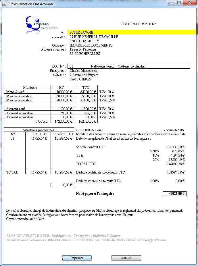 Etats d'acompte